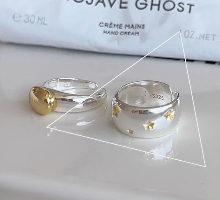 Sterling Silver Rings Adjustable Vintage Hip Hop Couples Silver Bands | Hollow Line Design