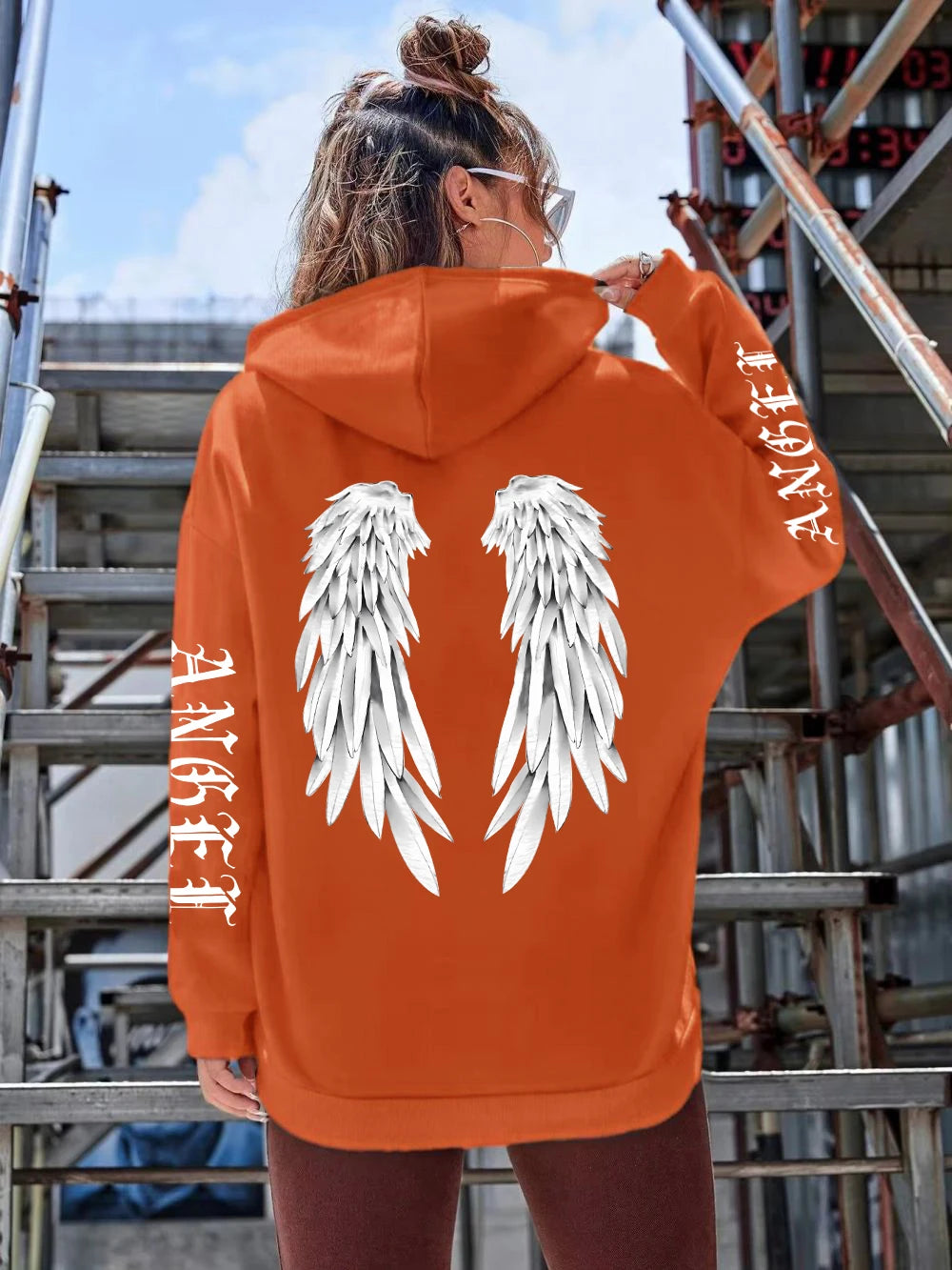 Angel Wings Printed Hoodie - Womens Warm Casual Hoody