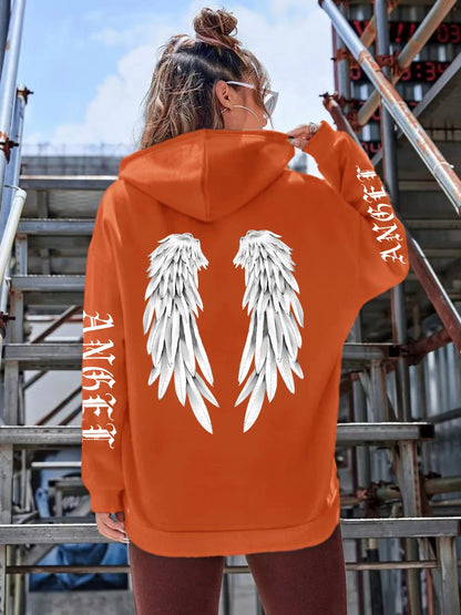 Angel Wings Printed Hoodie - Womens Warm Casual Hoody
