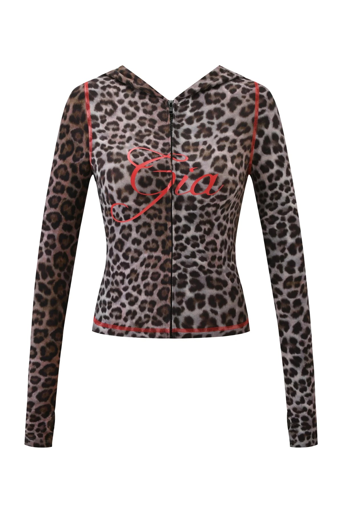 Gia neon pink regular shoulder slim-fit letter print topstitching design slim-fit hooded zip-up short jacket and pants set