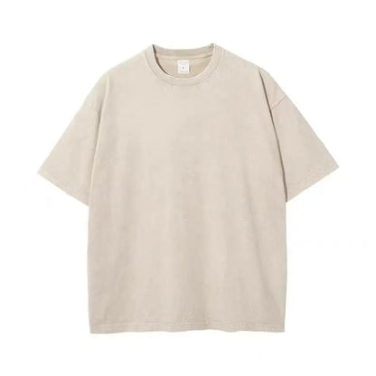 Retro Heavyweight T-Shirt - Solid Color Tee | Breathable Cotton Shirt, Short Sleeve Casual Top