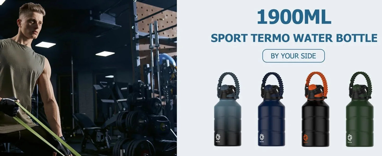 FEIJIAN Thermos Bottle 1.9L Large Capacity Stainless Steel Thermal Water Bottle Cold and Hot Vacuum Flask With rope Gym