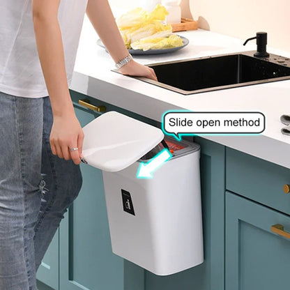 Wall Mounted Trash Can - 79L Hanging Waste Bin with Lid for Kitchen and Bathroom