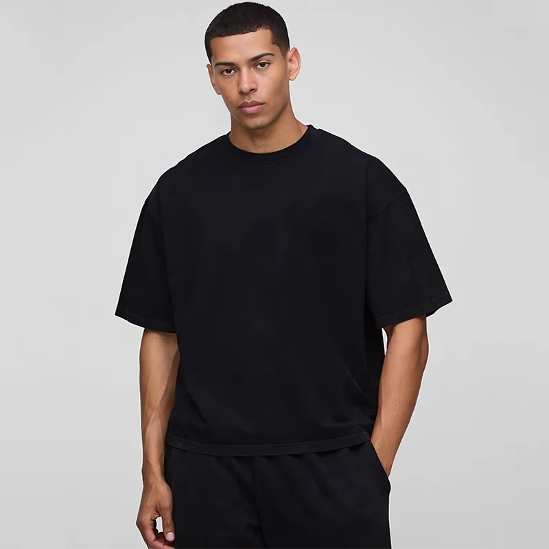 Basic Oversized Boxy Crew Neck T-shirt Mens Heavyweight 240GSM 100% Cotton Half Sleeve T-Shirts Summer Loose Sports Clothing