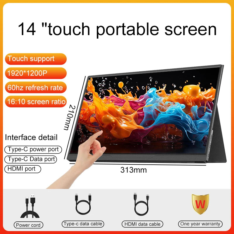 14 Inch Portable Monitor - 1080P IPS Display, USB-C Gaming Monitor | Lightweight Slim Screen