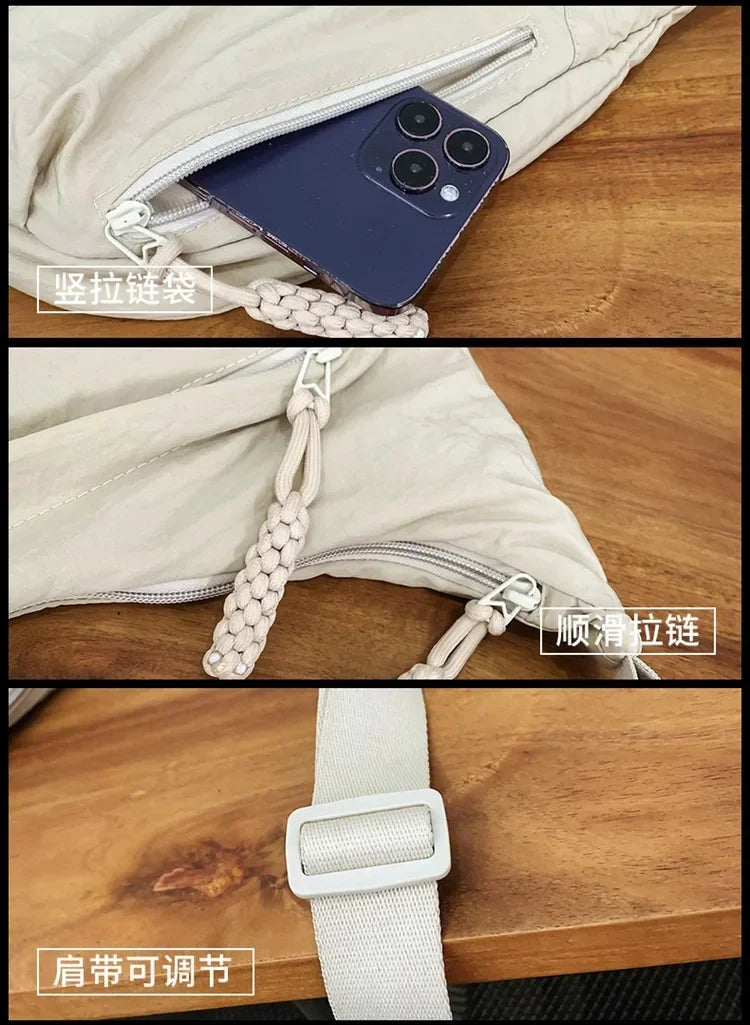 Women Shoulder Bag – Soft Cloth Crossbody Handbag With Zipper Closure, Versatile Everyday Use