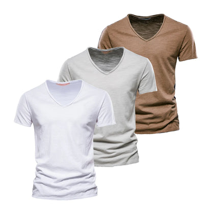 Men's Cotton V-Neck T-Shirts – 3-Pack Slim-Fit Basics