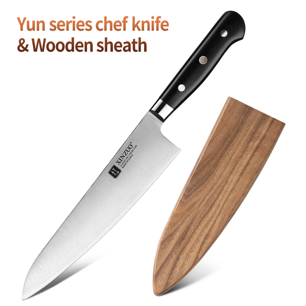 XINZUO 210mm Chef Knife - 3 Layer 440C Core Clad Steel Gyutou with G10 Handle