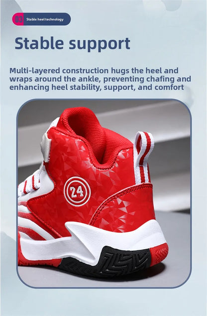 Children Basketball Sports Shoes Swivel Button Casual Shoes Four Seasons Kids Mesh Sneaker Non-slip Boys Girls Outdoor Training