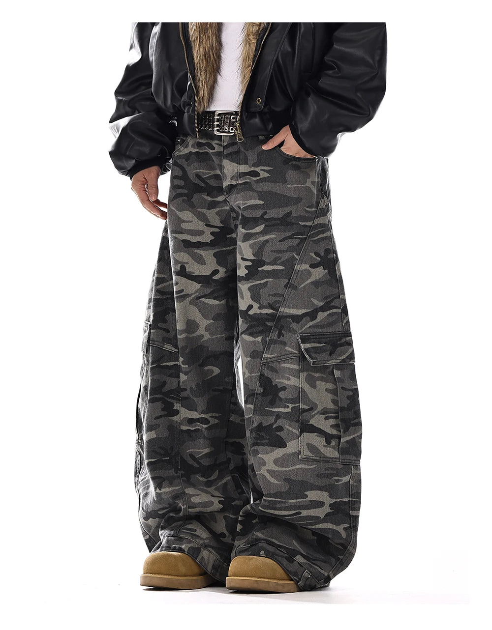 Camo Men's Baggy Jeans American Style Y2K Denim Pants Wide Leg Office-to-Street Trousers Outdoor Streetwear Hip-Hop Pants
