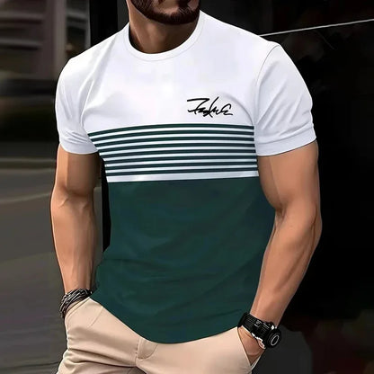 Striped Short Sleeve T-Shirt - Men's Casual Crew Neck Tee | Breathable Summer Wear