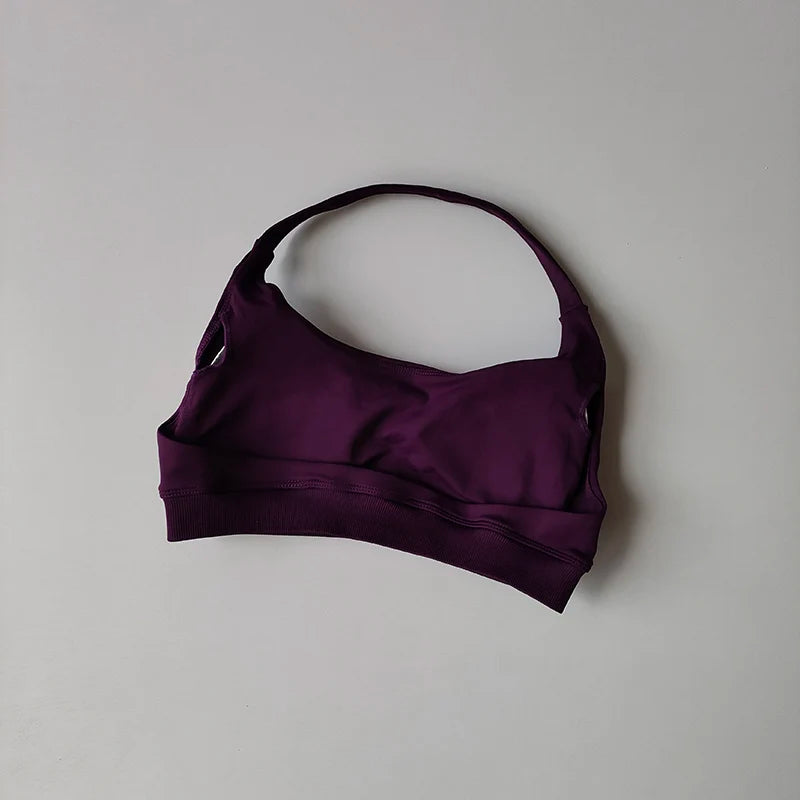 Padded Sports Bra - Shockproof Seamless Workout Bra With Halter Straps, Medium Support