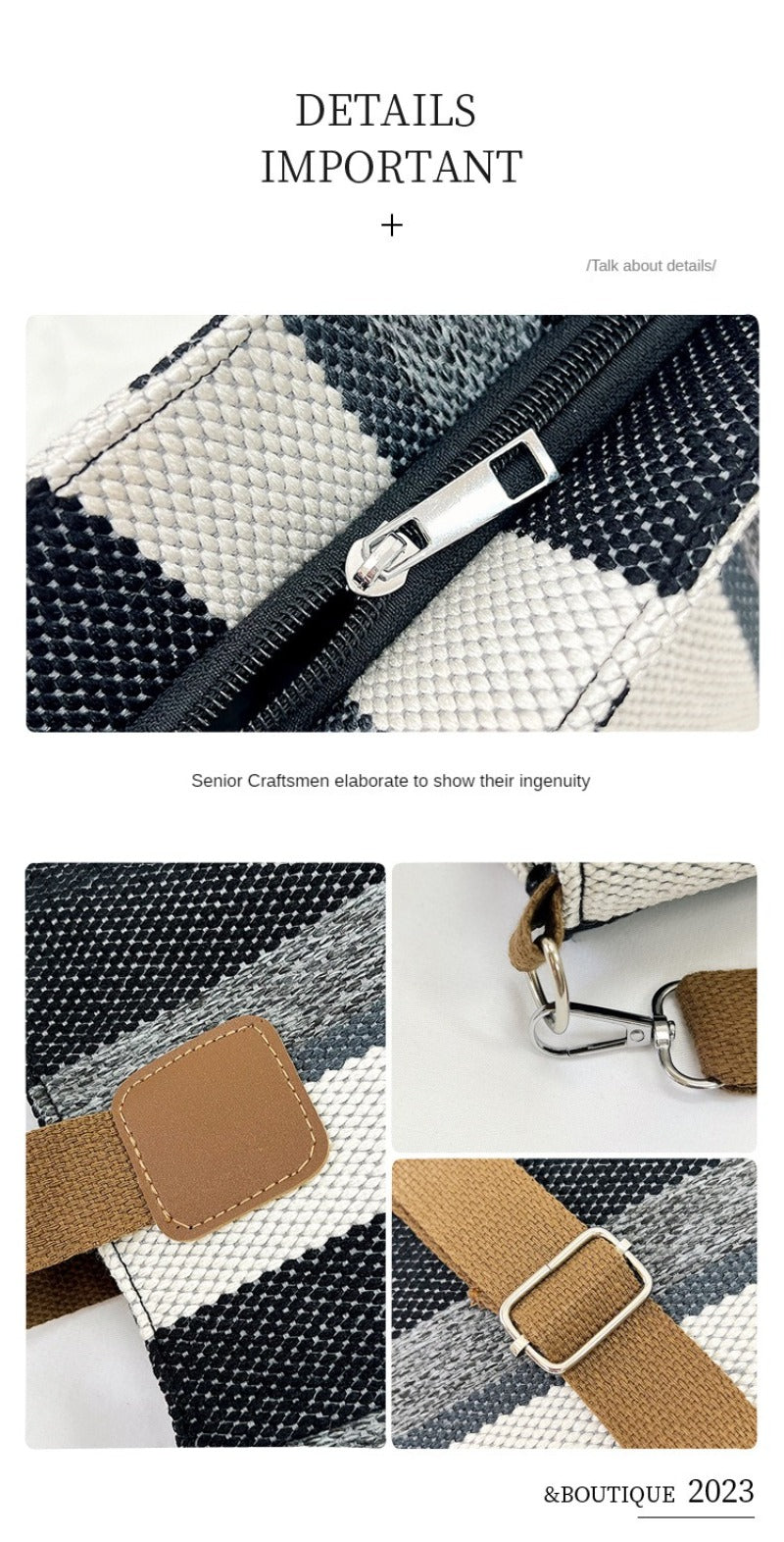 Striped Canvas Tote - Women's Crossbody Shoulder Bag With Zipper Closure, Versatile Daily Use