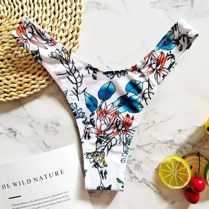 Sexy Floral Print Brazilian Bikini Bottom Women's Swimwear High Waisted New V Thong Swimsuit Bathing Suit Women Swimwear Women