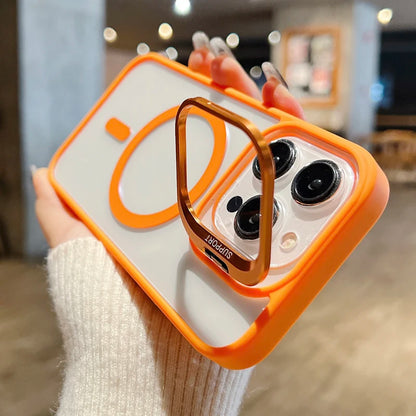 For Magsafe Stand Glass Lens Protector Case For iPhone17 16 15 14 13 11 12 Pro Max 16 Plus Luxury Magnetic Shockproof Back Cover
