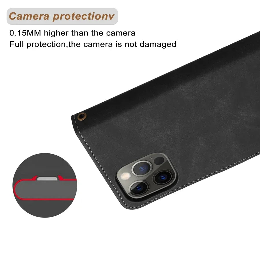 Wallet Skin-friendly With Card Slot Bracket Magnetic Flip Case For Apple iPhone Air 17 Pro Max 16e 15 Plus 14 13 12 11 XR Cover