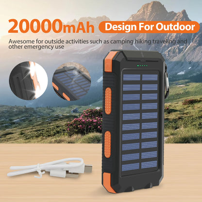 20000mAh Solar Power Bank Large Capacity Portable Outdoor Fast Charging Built-in Li-polymer Battery LDE Light for iphone Samsung