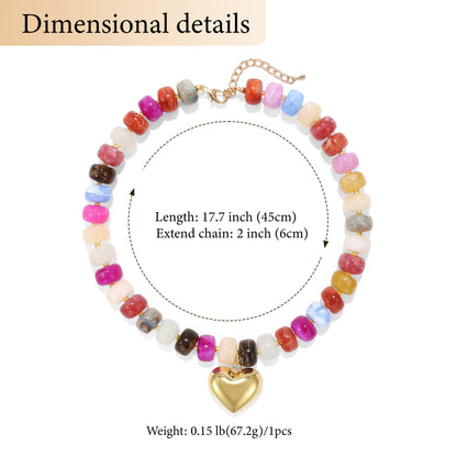 Badu Bohemia Colorful Acrylic Beaded Choker Necklace for  Women 14K Gold Plated Heart Pendant Summer Aesthetic Y2K Jewelry Gift