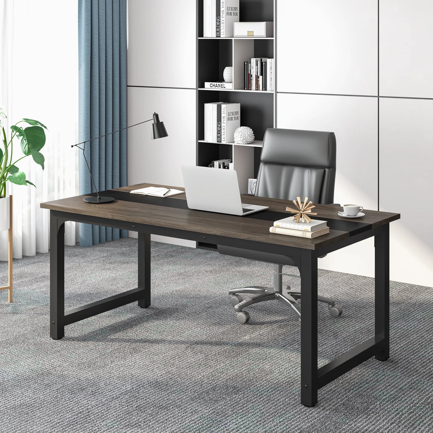 Large Office Desk | Modern Computer Desk - Spacious Writing Workstation for Home Office