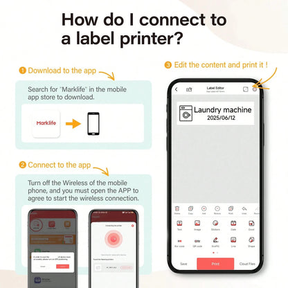 Marklife M1 Mini Self-adhesive Label Printer Portable Thermal Printer Inkless Bluetooth Labeling Machine Stickers Labels Maker