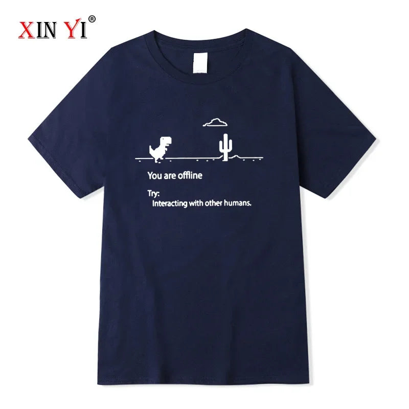 Men's High Quality Cotton Blend Funny Dinosaur Print T Shirt Loose O-neck Men Tshirt Short Sleeve T-shirt Male Tees Tops