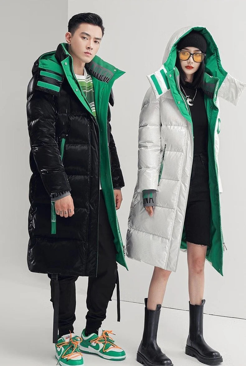 Unisex Winter Down Jacket with Waterproof Design Plus Size Long Overcoat for Couples Warmth Style