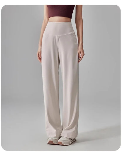 Women's High Quality Pants With Pockets High Waist Stretch Loose Sweatpants Nake-Feeling Sports Leisure  Yoga Workout Pants