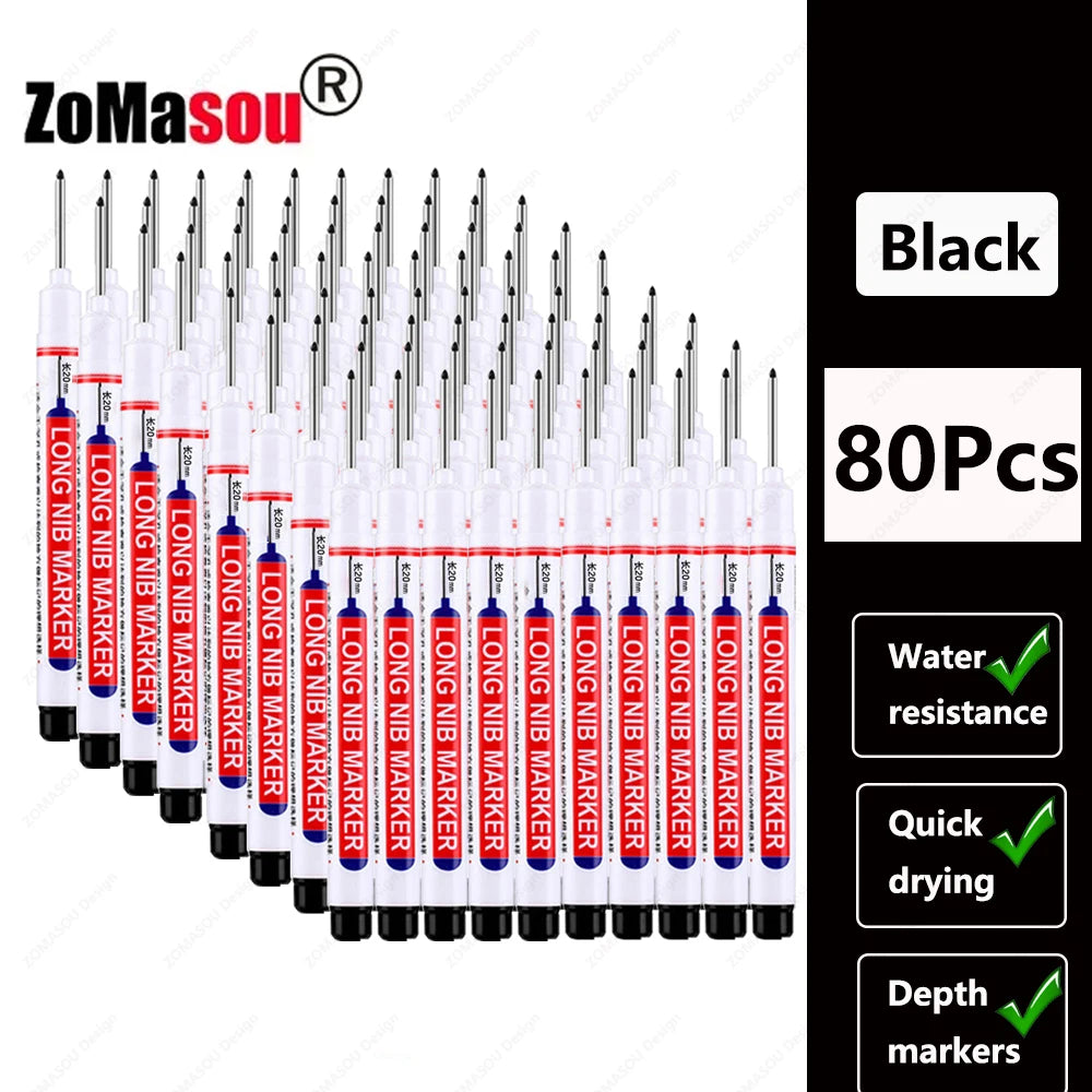 Waterproof Long Head Marker Pen for Deep Holes - 2cm 1-100 Pcs RedBlackBlueGreen Ink - Ideal for Metal  Woodworking