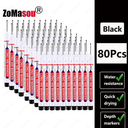 Waterproof Long Head Marker Pen for Deep Holes - 2cm 1-100 Pcs RedBlackBlueGreen Ink - Ideal for Metal  Woodworking