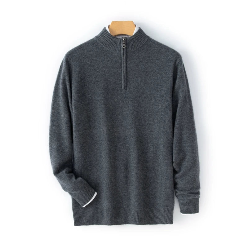 CHICUU Men's 100% Cashmere Sweater Zipper Pullover Mock Neck Long Sleeve Basic Cashmere Knitwear Autumn Winter Clothing Tops