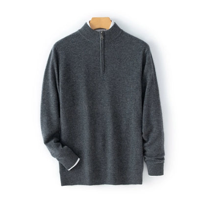 CHICUU Men's 100% Cashmere Sweater Zipper Pullover Mock Neck Long Sleeve Basic Cashmere Knitwear Autumn Winter Clothing Tops