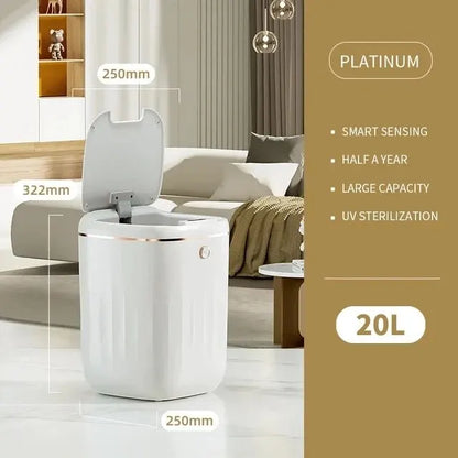 Smart Automatic Sensor Trash Can - 20L UV Induction Bathroom Wastebasket