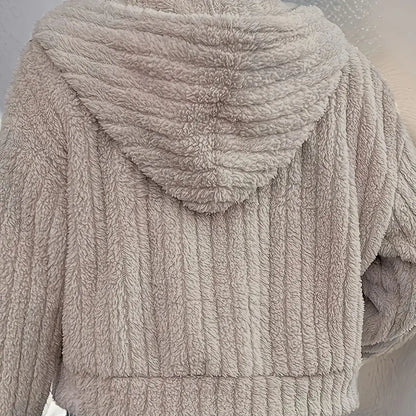 Faux Fur Hooded Jacket – Women's Winter Coat | Cozy Zip-Up Polyester Short Coat
