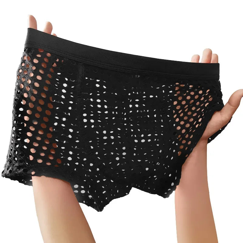 Hot Sale Men's Mesh Boxer Shorts Large Net Design Comfortable European Style Underpants