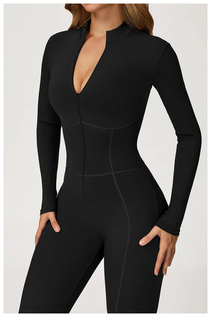 Velvet Yoga Jumpsuit – Women's Fitness Set | Long-Sleeved Push-Up Activewear