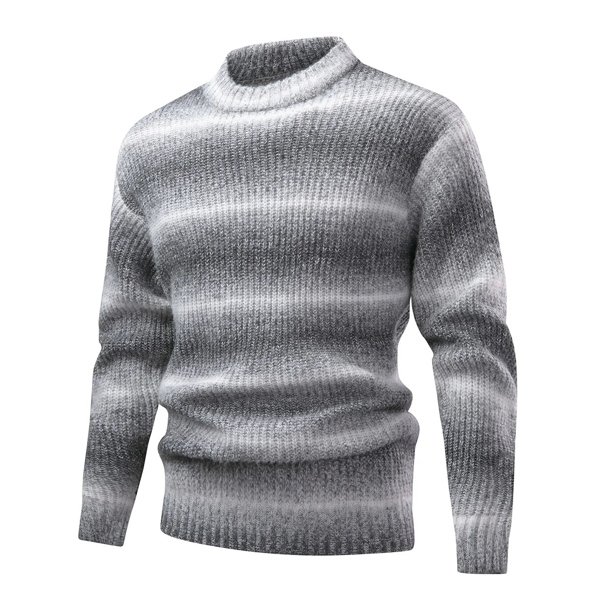 Men's new thick warm pullover knit sweater, striped crew neck sweater, simple daily casual style