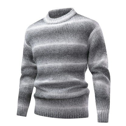 Men's new thick warm pullover knit sweater, striped crew neck sweater, simple daily casual style