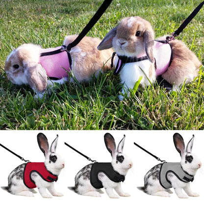 Solid Adjustable Pet Harness and Leash for Rabbit Bunny Cat Ferrets Outdoor Walking Pets Supplies Lapin Accessoires Pour Animaux