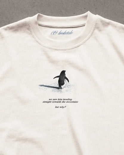 Y2K Men's T-shirt Fashion Broketale Snow Mountain Penguin Print Graphic Round Neck Shirt Oversized Unisex Casual Men's Clothing