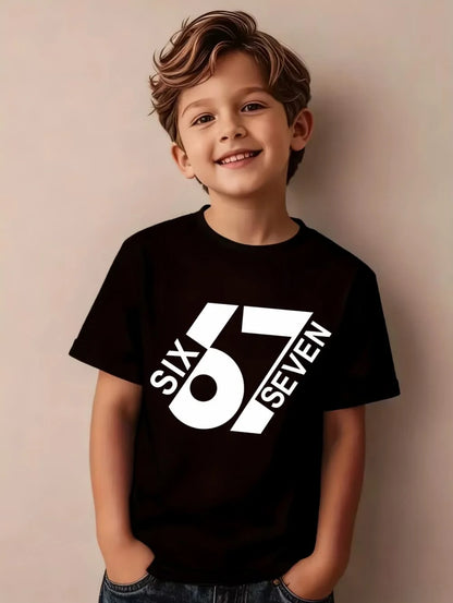 SIX SEVEN 7th Birthday Kids T-Shirt, Adult Boys Girls Family Matching Cotton Casual Short Sleeve Tops, Print Birthday Party Tee