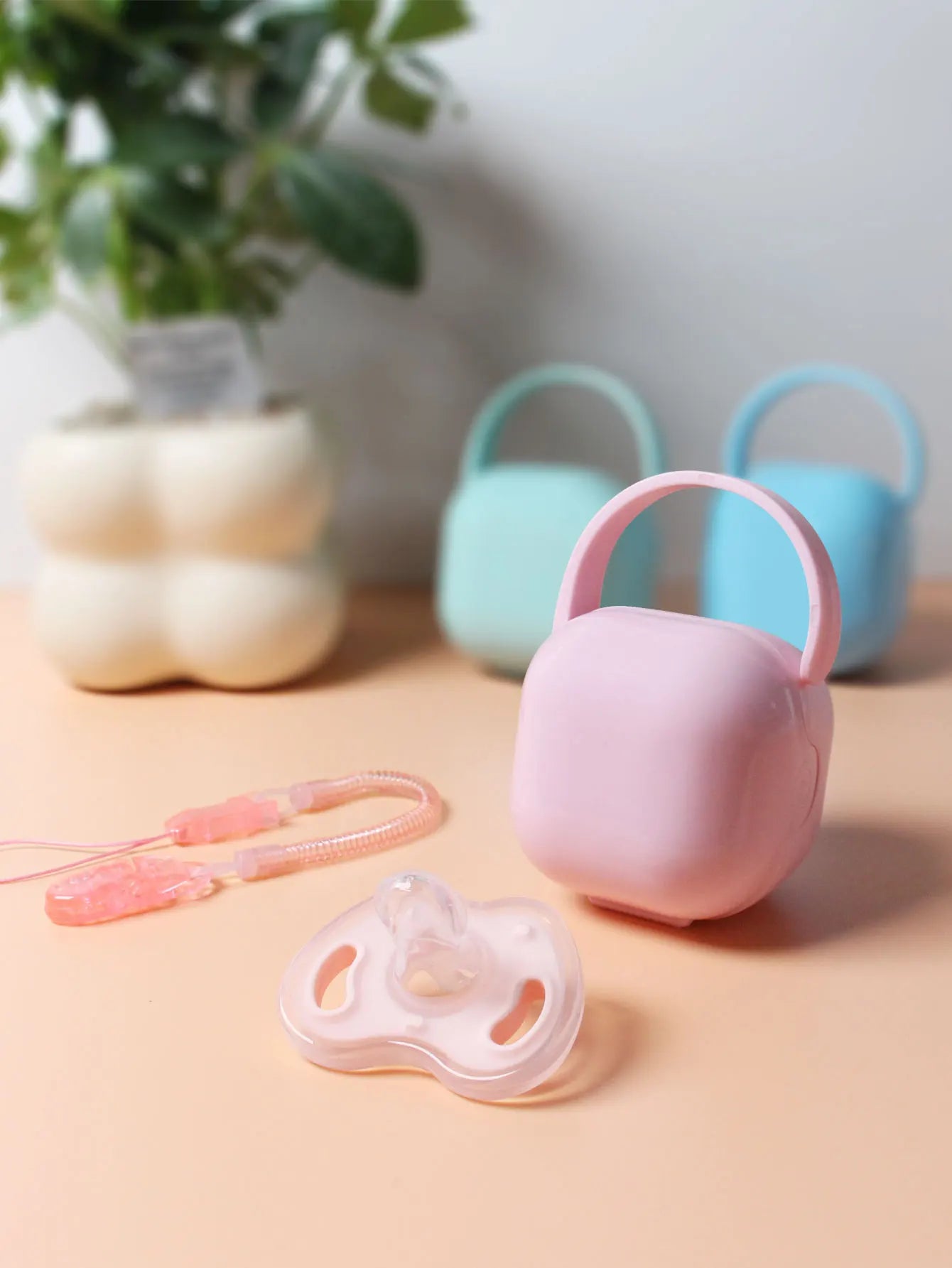 3Pcs Baby Apple Pacifier Set Silicone Soother with Spring pacifier chain and PP storage Box 100% BPA Free Portable Pacifier Set