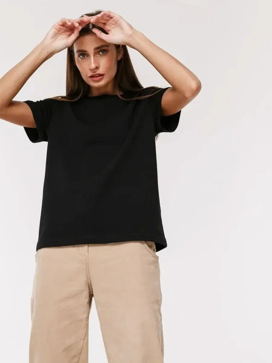 Cotton Womens T-Shirt - Summer Short Sleeve Loose Basic Top