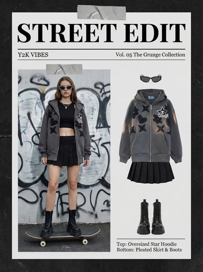 Women Retro Embroidery Hoodies Autumn Winter Zip Up Long Sleeve Loose Jacket Coats Y2k Harajuku Casual P