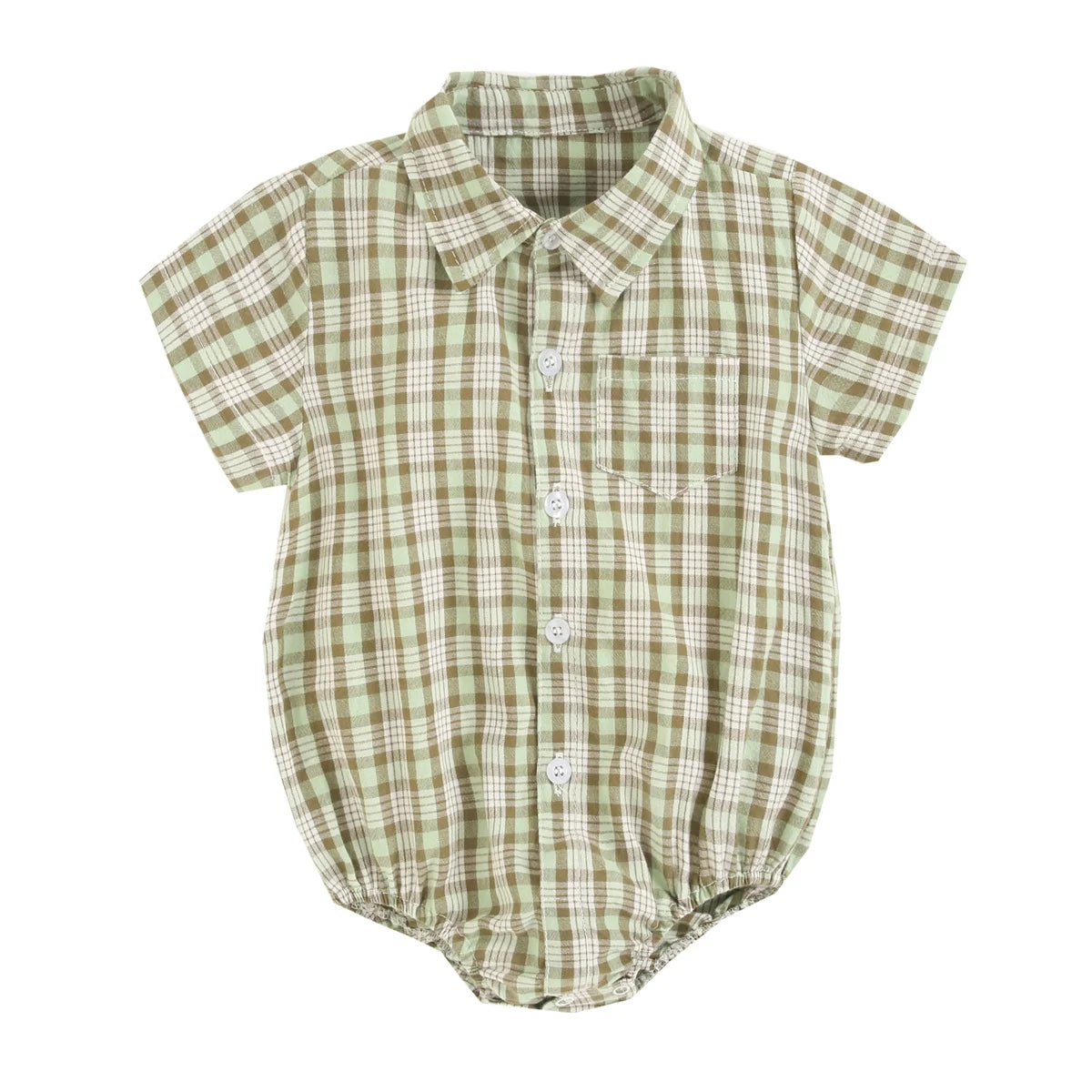 Baby Boys Bodysuit - Soft Cotton Fabric Summer Baby Bodysuit with Plaid Pattern