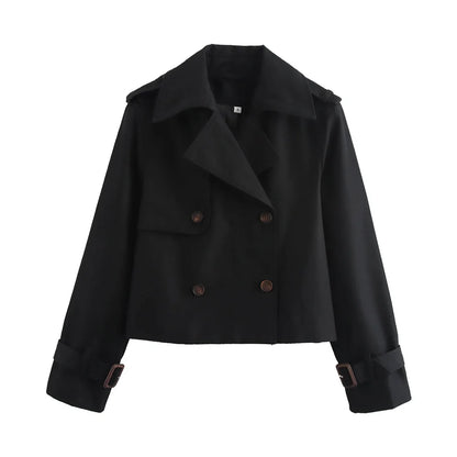 Vintage Cropped Trench Jacket – Women's Spring Jacket With Double Breasted Closure