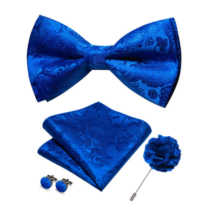 Champagne Silk Jacquard Paisley Bow Tie Set - Pre-tied Bowtie Brooch Hanky  Cufflinks for Weddings  Business