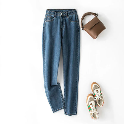 Plus Size Women Jeans Autumn Dark Blue 175cm Tall Stretchy and Loose Washing Straight 6XL 100Kgs Curve Lady Thin Lady Denim Pant