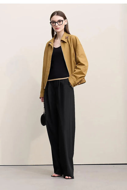Amii Minimalism Women' S Pants 2026 Spring New Versatile Pleated Loose Wide-leg Pants Solid Color Casual Basic Trousers 12641076