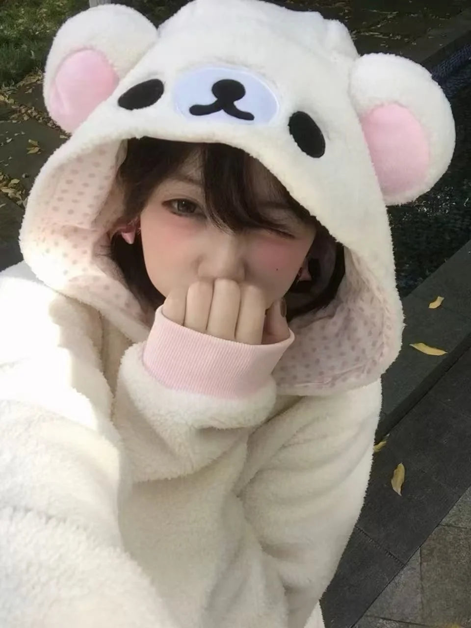 Cute Japan Bear Sleepwear Rilakkuma Y2K Hoodie Pajama Set Girls Fleece Lined Hooded Homewear Suit Autumn Winter Loungewear New