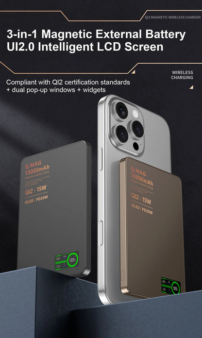 Magnetic Wireless Powerbank Qi 2.1 USB-C Fast Charging External Battery for iPhone 12-17 Pro Airpods Watch Xiaomi 10000mAh
